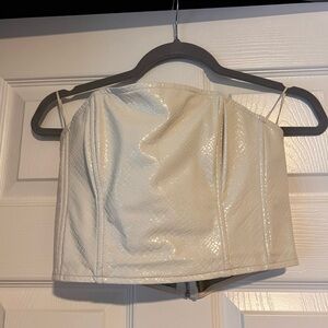 Faux Snakeskin Cream Strapless Top